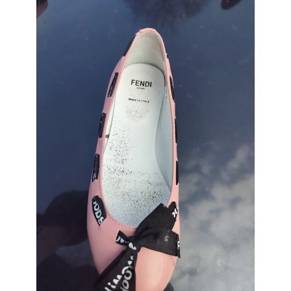 Fendi Roma Pink Leather Ballet Flats Logo Ribbon Bow Shoes Made in Italy Size 2 - Picture 6 of 9